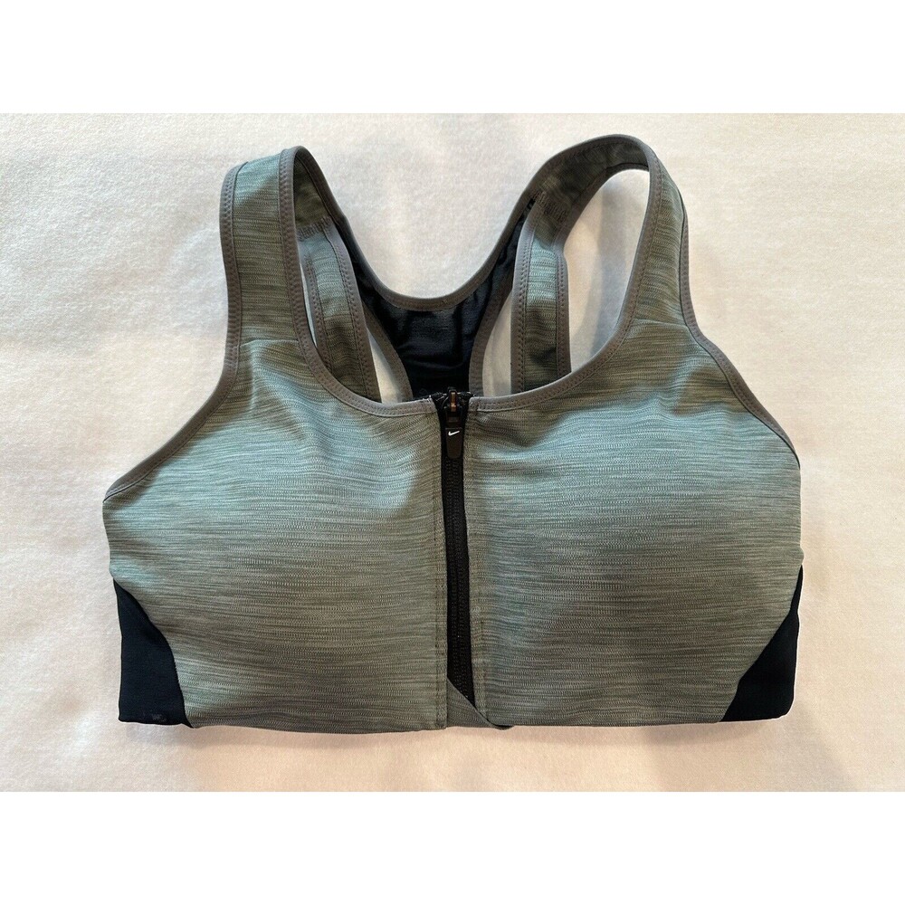Nike Green Shape Zip Front Racerback Sports Bra Women's Small Logo High Support